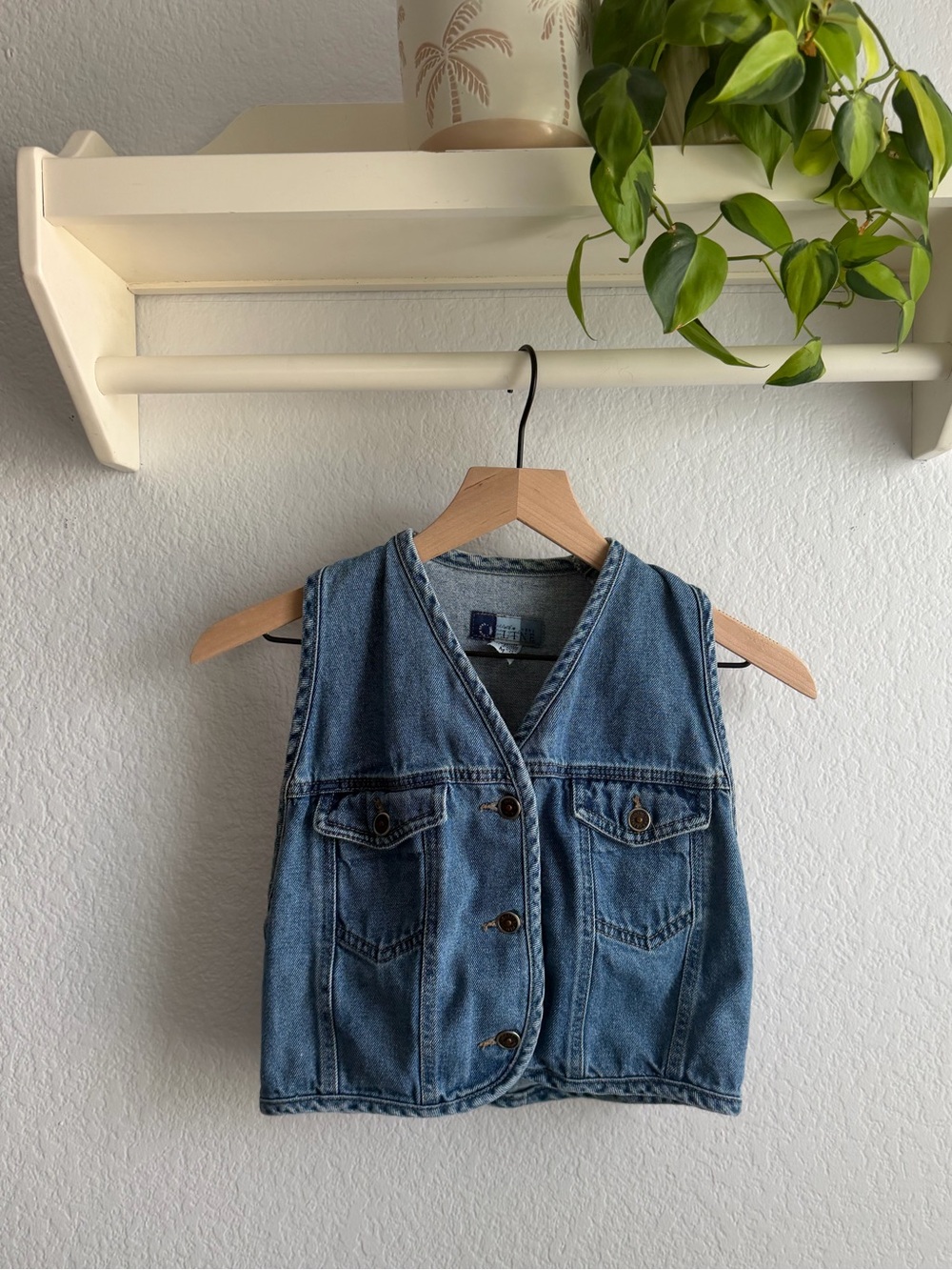 Vintage 90s New York Line Cropped Denim Vest Made in USA Cinch Back Medium